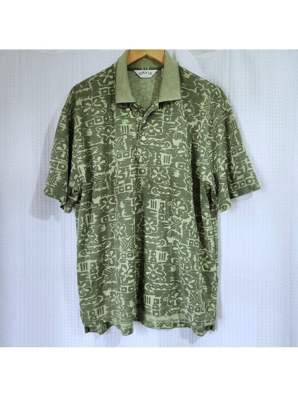 Orvis Polo Shirt Short Sleeve Three Button Casual Shirt 100% Cotton Men's Large